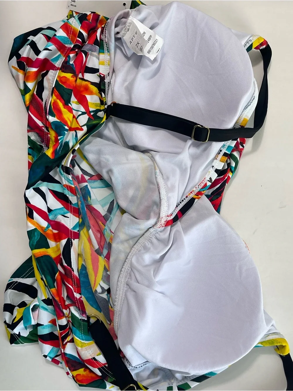 Kohl's APT.9 Multicolor Printed Tankini Top With black straps adjustable NWT